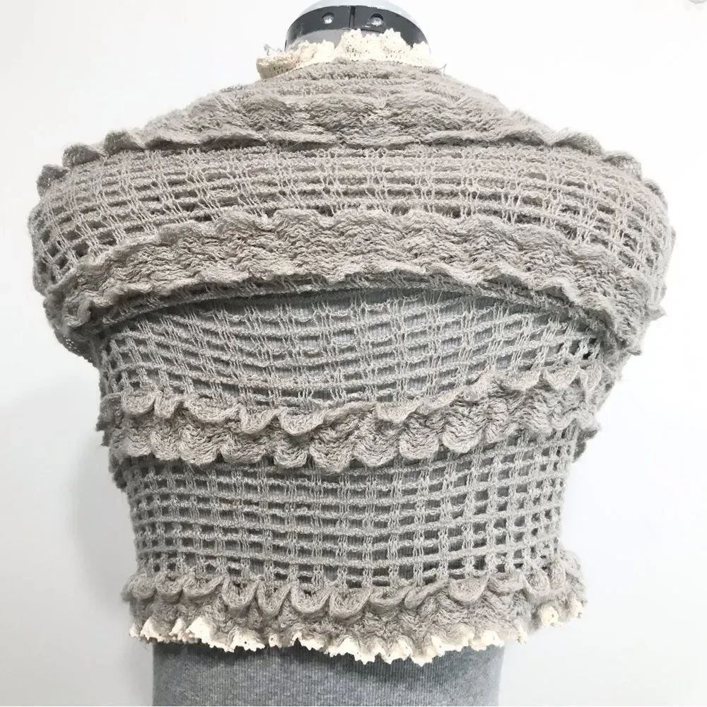 Vanity Gray Open Knit Infinity Scarf with cream lace trim- New With Tags